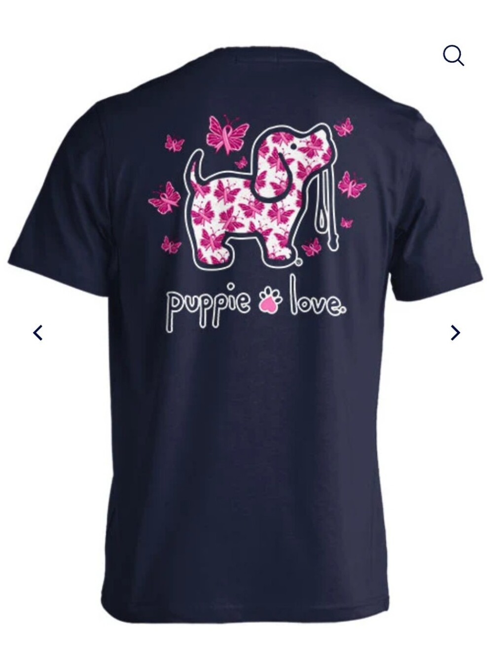Puppie Love T-shirt Butterfly Ribbons Pup Women's Size Small Navy Blue